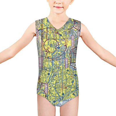 VFR Chart aviation print on kids quick-dry fabric swimsuit.