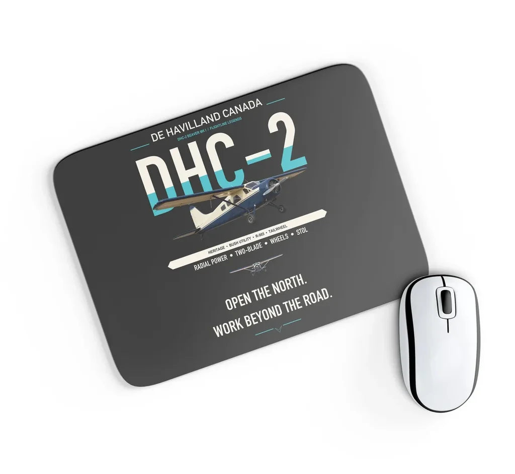 DHC-2 Beaver Mk I design on black rectangle mouse pad