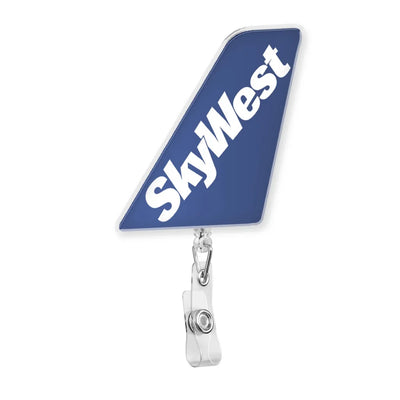 skywest airlines aviation design on durable plastic with metal clip tail-shape retractable ID card badge.