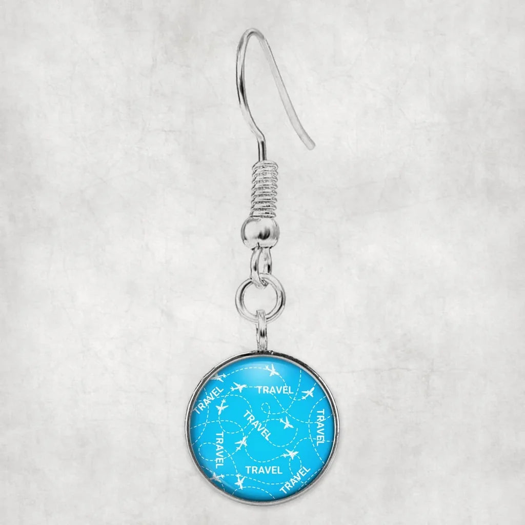 Travel & Planes aviation earrings, hypoallergenic alloy body with engraved detail.