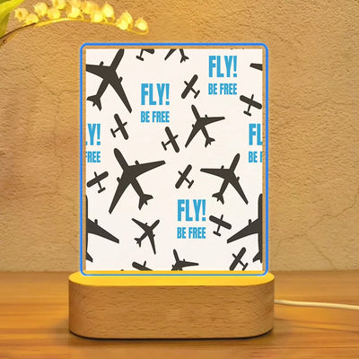 Fly Be Free White aviation design on premium acrylic with LED night lamp.
