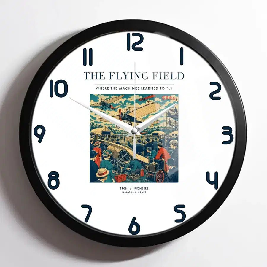 VINTAGE G4001 - The Flying Field - Designed Wall Clocks design on white framed