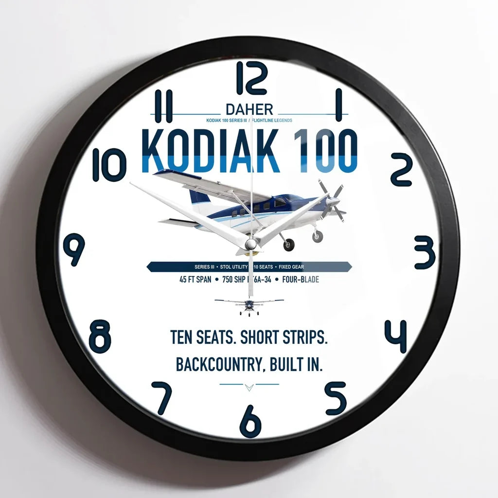 Daher Kodiak 100 Series III design on white framed wall clock