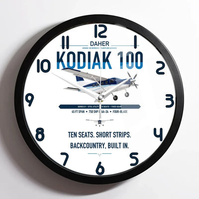 Daher Kodiak 100 Series III design on white framed wall clock