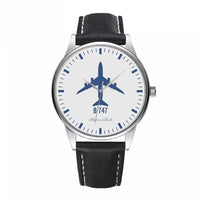 Thumbnail for Boeing 747 aviation watch with leather strap, leather strap body with engraved detail.
