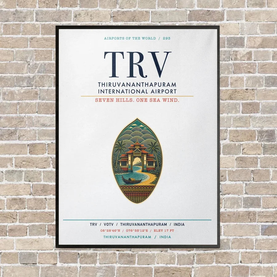 Thiruvananthapuram International Airport TRV vertical canvas print - framed - white background