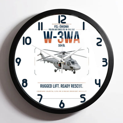 PZL-Świdnik W-3WA Sokół design on white framed wall clock
