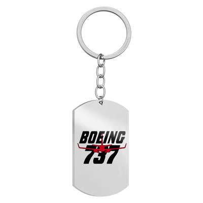 Side view of Amazing Boeing 737 Stainless Steel Key Chains (Double Side) aviation double-side stainless steel key chain in st.