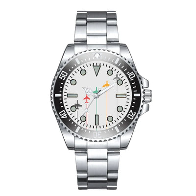 Black & White Super Travel Icons Light Gray Luxury Aviators aviation aviator watch, premium stainless steel body with engrave.