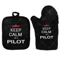 Thumbnail for Pilot (777 Silhouette) Kitchen Glove & Holder aviation design on durable fabric with insulated lining kitchen glove holder.