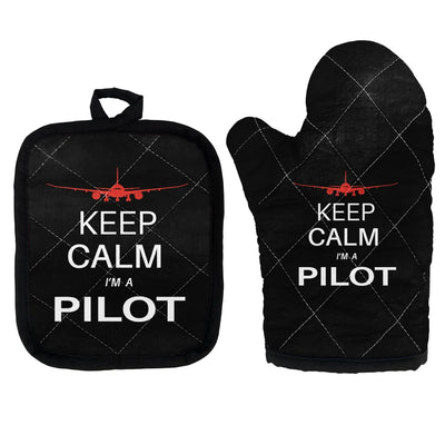 Pilot (777 Silhouette) Kitchen Glove & Holder aviation design on durable fabric with insulated lining kitchen glove holder.