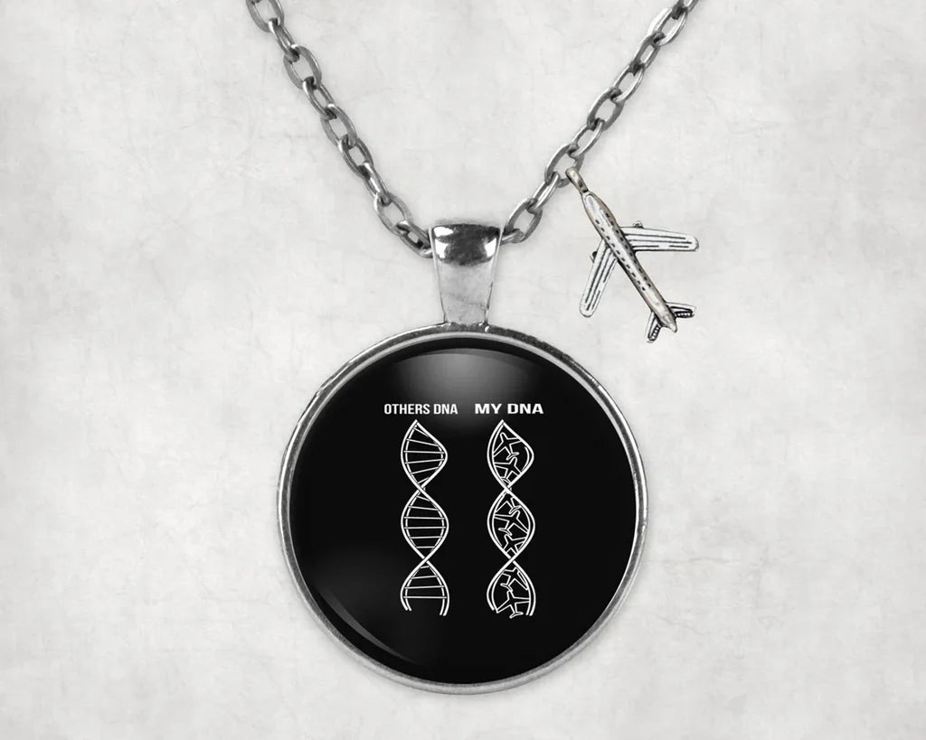 Side view of Aviation DNA aviation necklace in stainless steel, polished finish.