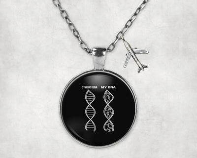 Side view of Aviation DNA aviation necklace in stainless steel, polished finish.
