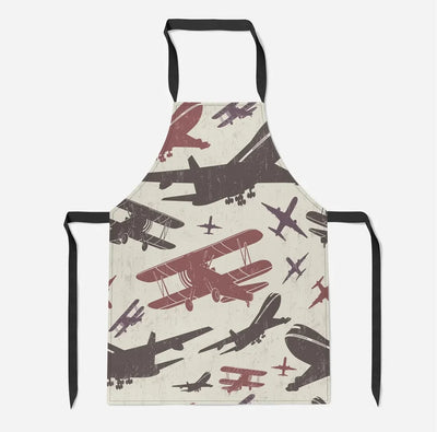 Vintage & Jumbo Airplanes aviation design on durable cotton blend kitchen apron.