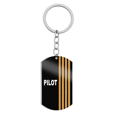 Side view of PILOT & Epaulettes 4 Lines Stainless Steel Key Chains (Double Side) aviation double-side stainless steel key cha.