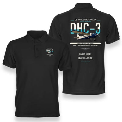 DHC-3 Otter design on black double-side polo t-shirt, double-side print