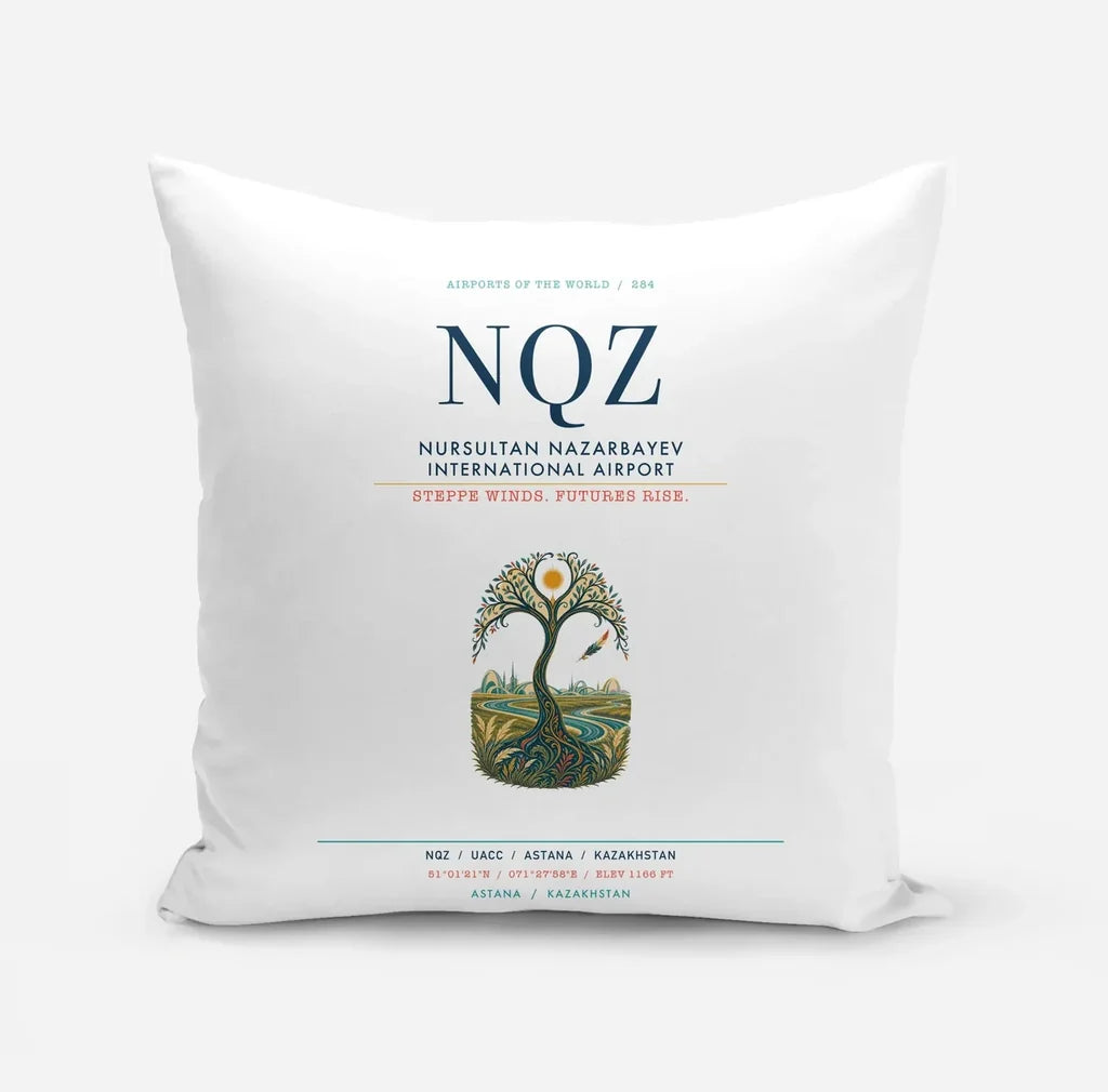 Nursultan Nazarbayev International Airport Astana (NQZ) design on white pillow