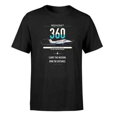 Beechcraft King Air 360 design on black t-shirt, single-side print