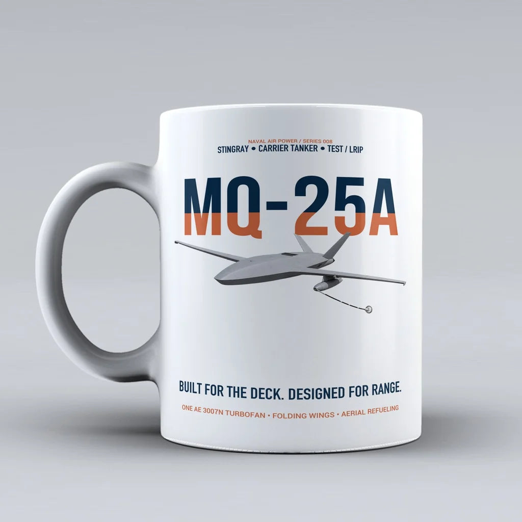 MQ-25A STINGRAY design on white ceramic mug, double-side print