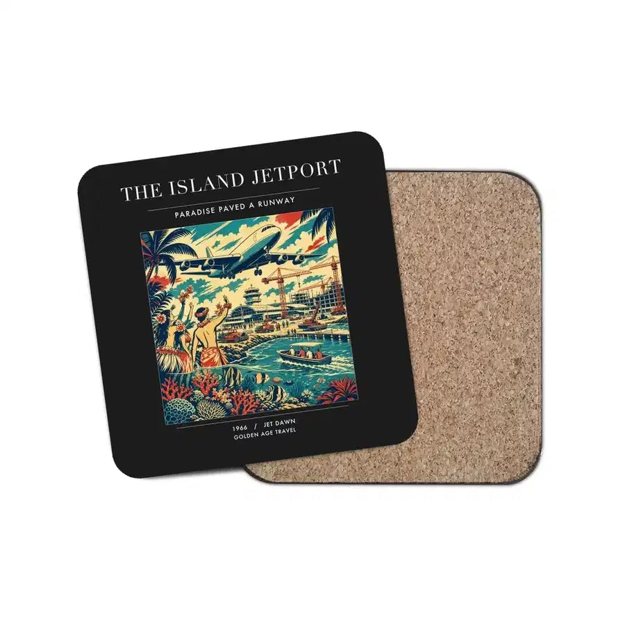 The Island Jetport - Designed Coasters design on black 1-piece