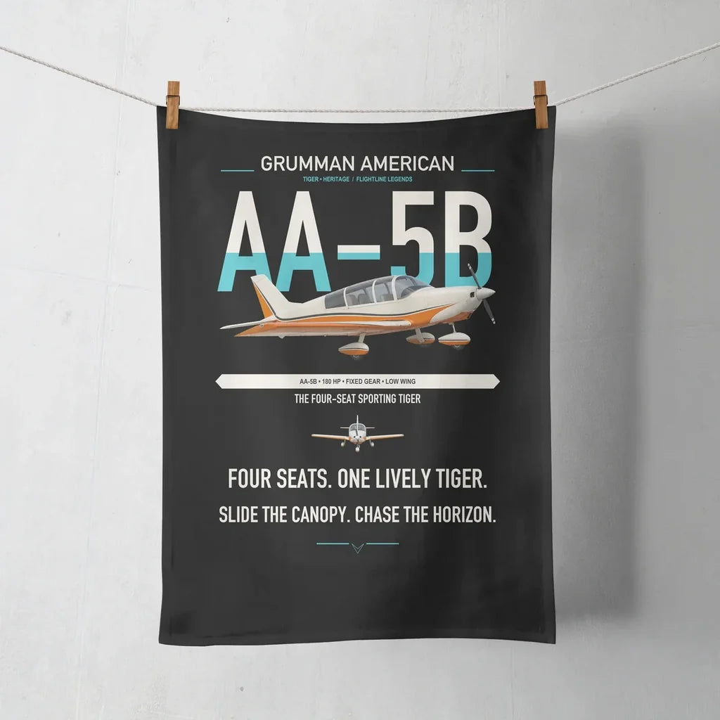 Grumman American AA-5B Tiger design on black towel