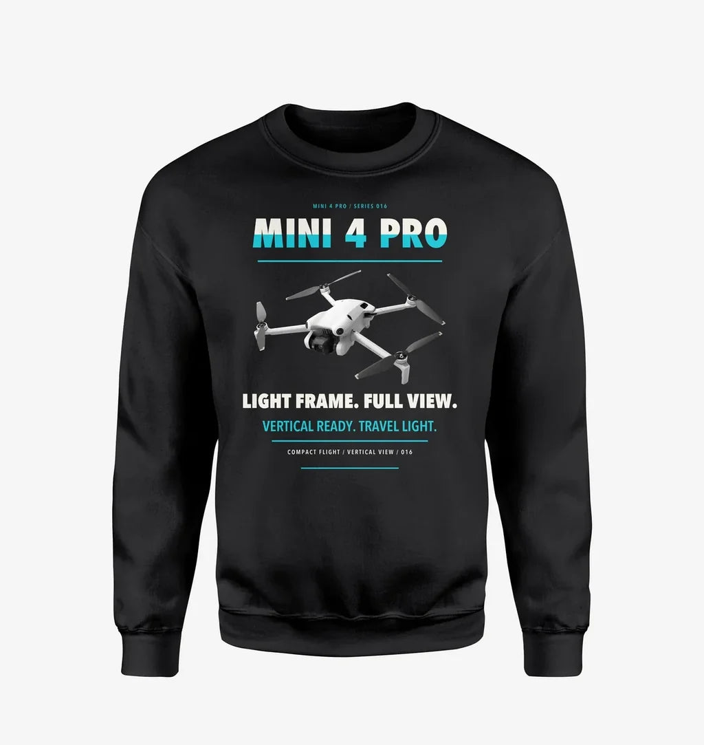 DJI Mini 4 Pro design on black sweatshirt