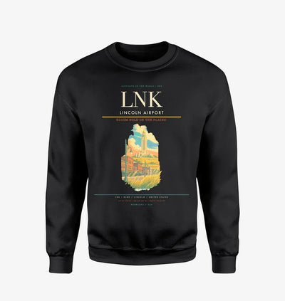 Lincoln Airport (LNK) design on black sweatshirt