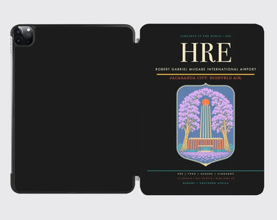 Robert Gabriel Mugabe International Airport (HRE) design on black ipad tablet case
