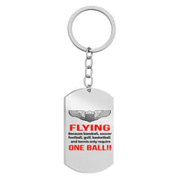 Thumbnail for Side view of Flying One Ball Stainless Steel Key Chains (Double Side) aviation double-side stainless steel key chain in stain.