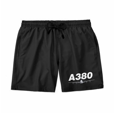 Super Airbus A380 aviation design on quick-dry polyester swim trunks.