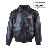 Thumbnail for Custom Flag Leather Bomber Jackets (NO Fur) aviation design printed on genuine leather with quilted lining leather bomber no.
