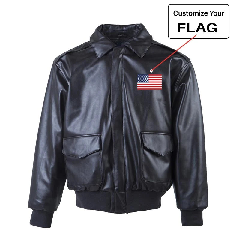 Custom Flag Leather Bomber Jackets (NO Fur) aviation design printed on genuine leather with quilted lining leather bomber no.