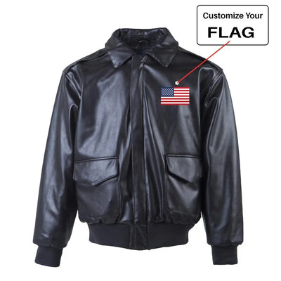 Custom Flag Leather Bomber Jackets (NO Fur) aviation design printed on genuine leather with quilted lining leather bomber no.