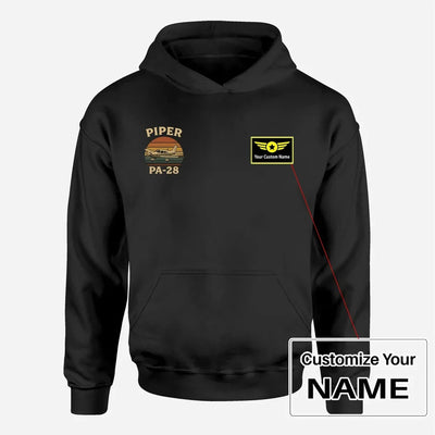 Retro Piper PA-28 aviation design on soft cotton blend men's hoodie with small chest logo.