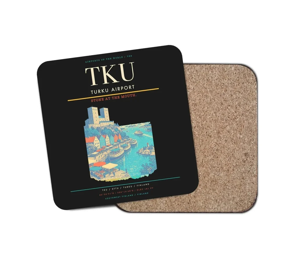 Turku Airport (TKU) design on black 1 piece coaster
