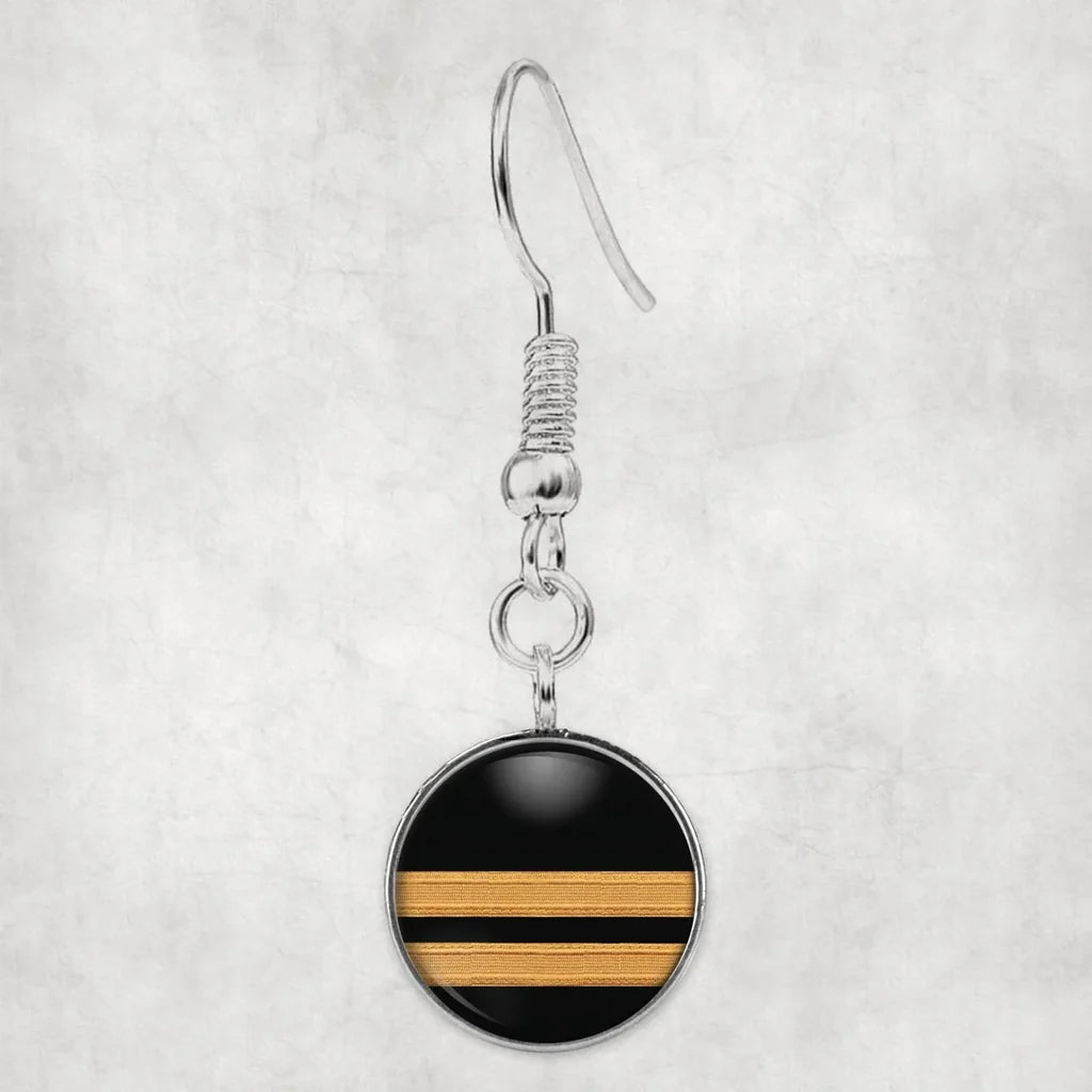 Pilot Epaulette 2 Lines aviation earrings, hypoallergenic alloy body with engraved detail.