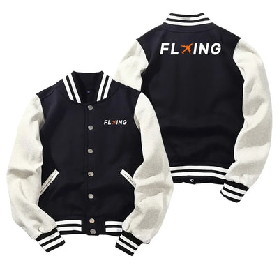 Flying Baseball Style aviation design printed on two-tone shell with ribbed cuffs baseball jacket.