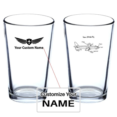 How Planes Fly Beer & aviation design on beer water glass, versatile drinkware.