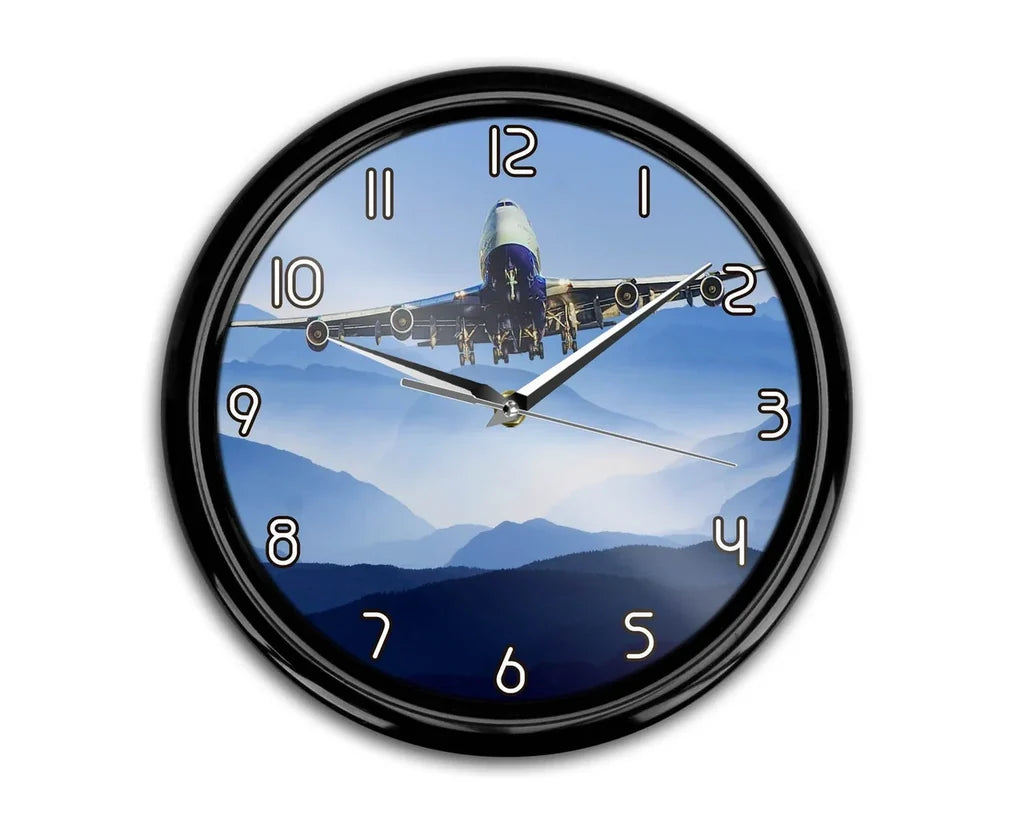 Landing Boeing 747 From Front aviation themed wall clock, premium wood and metal.
