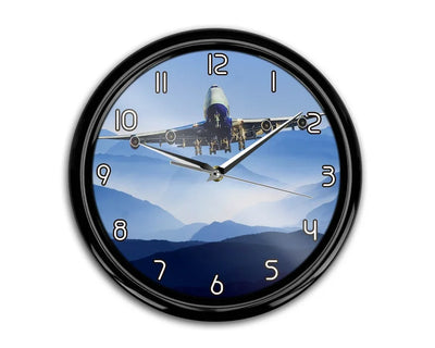 Landing Boeing 747 From Front aviation themed wall clock, premium wood and metal.