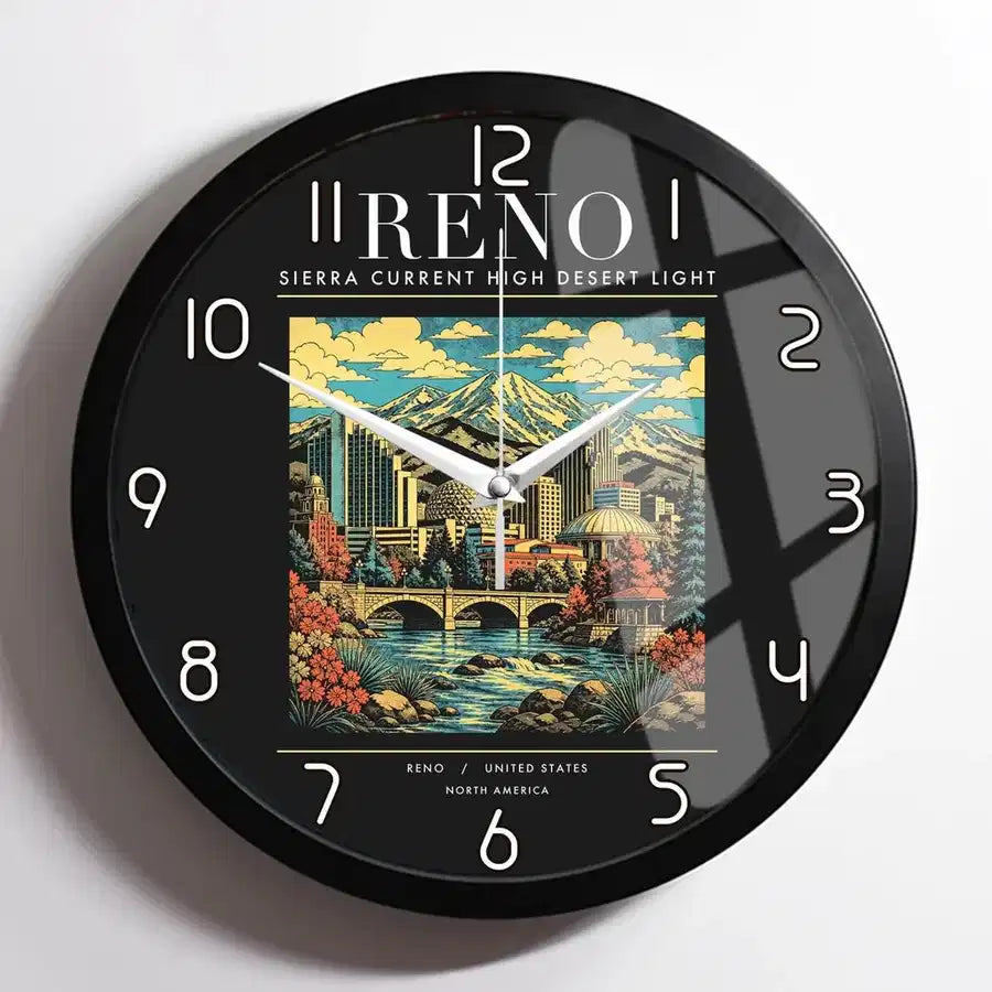 RENO - Poster - Wall Clock Framed - Black