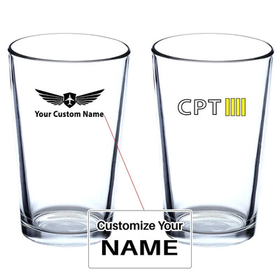 CPT & 4 Lines Beer & aviation design on beer water glass, versatile drinkware.