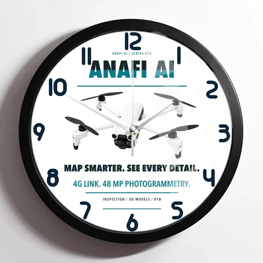Parrot ANAFI Ai design on white framed wall clock