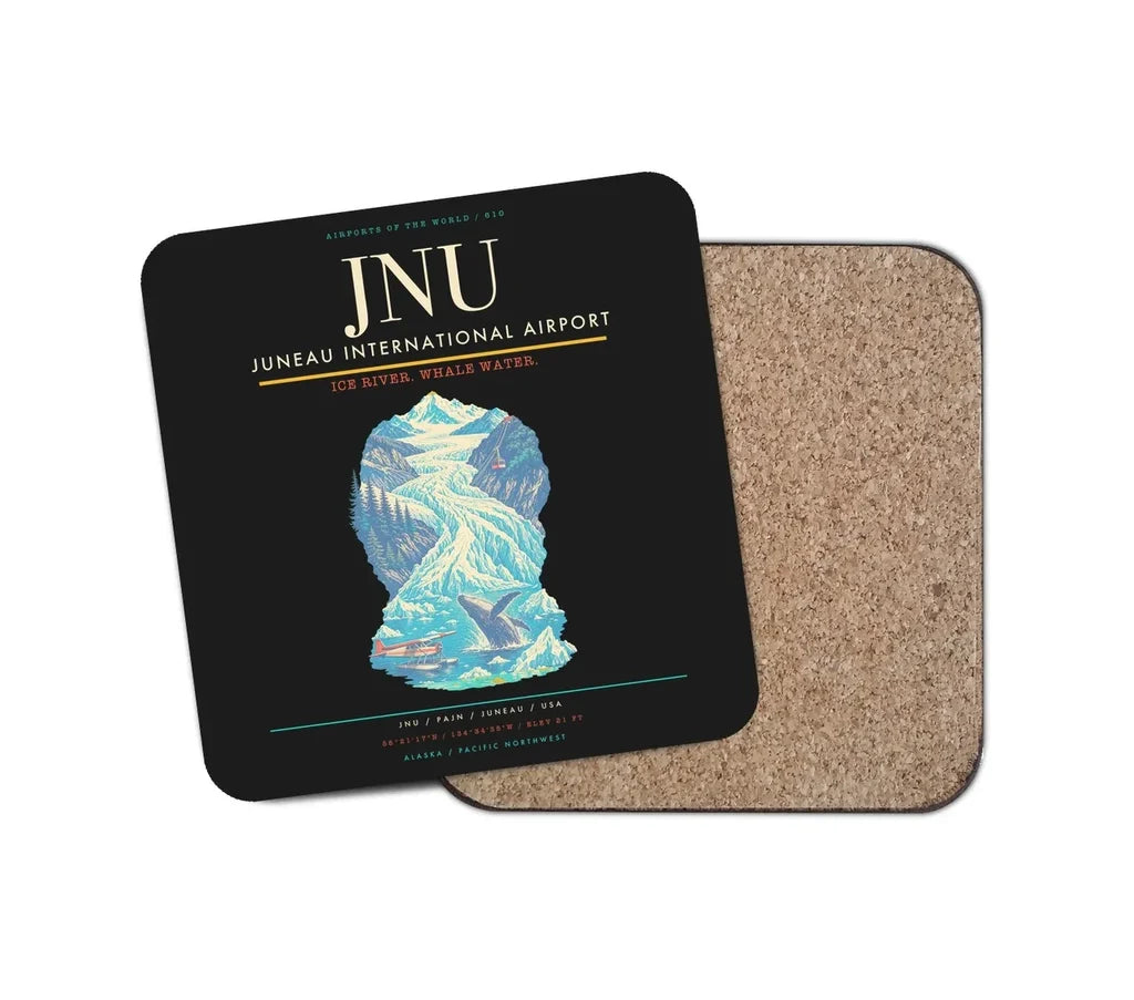 Juneau International Airport (JNU) design on black 1 piece coaster