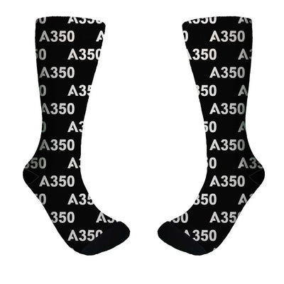 Airbus A350 Flat Text aviation design on soft cotton blend socks.