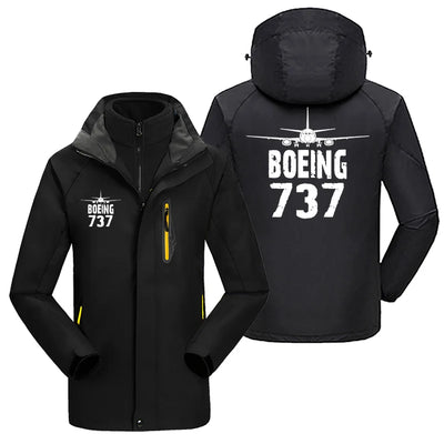 Boeing 737 & Plane aviation design printed on heavyweight insulated shell with snow cuffs thick ski jacket.