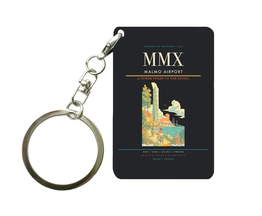 Malmo Airport (MMX) design on black key chain
