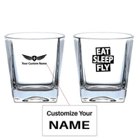 Thumbnail for Eat Sleep Fly aviation design on whiskey glass, crystal-clear premium glassware.