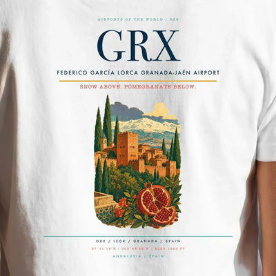 Federico García Lorca Granada-Jaén Airport (GRX) double-side t-shirt design close-up cover