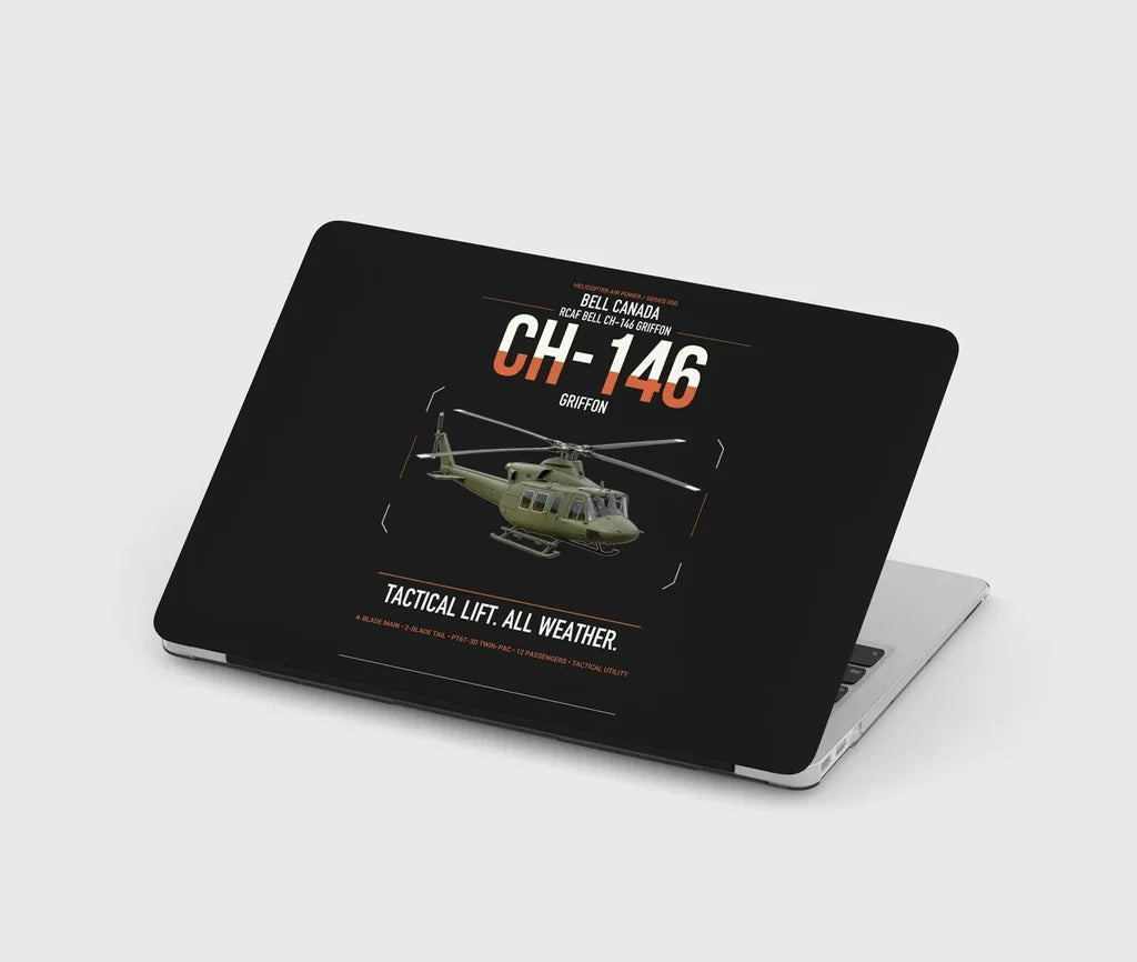 Bell Canada CH-146 Griffon design on black MacBook case